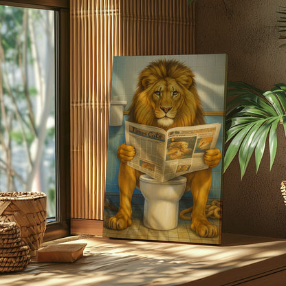 Funny Lion  Bath Canvas Wall Art Rustic Bathroom Decor for Cabin
