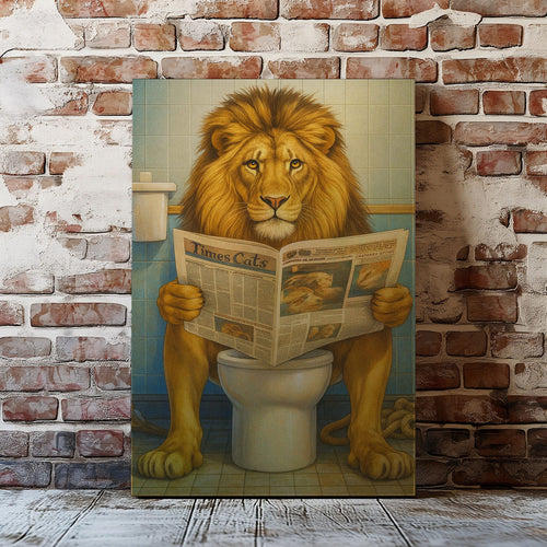 Funny Lion  Bath Canvas Wall Art Rustic Bathroom Decor for Cabin
