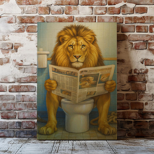 Funny Lion  Bath Canvas Wall Art Rustic Bathroom Decor for Cabin