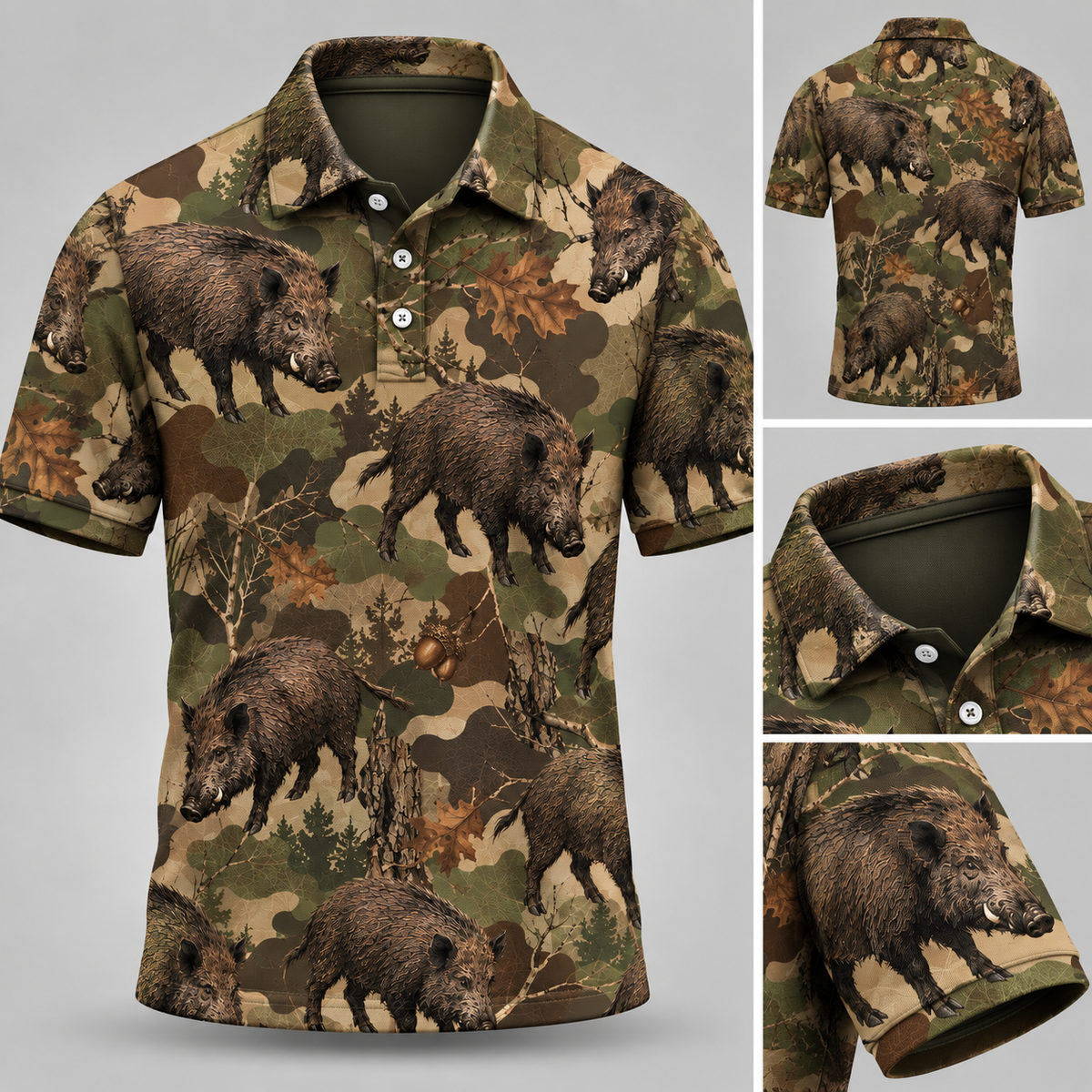 Feral Boar Woodland Hunting Camo Polo Shirt VCE1019