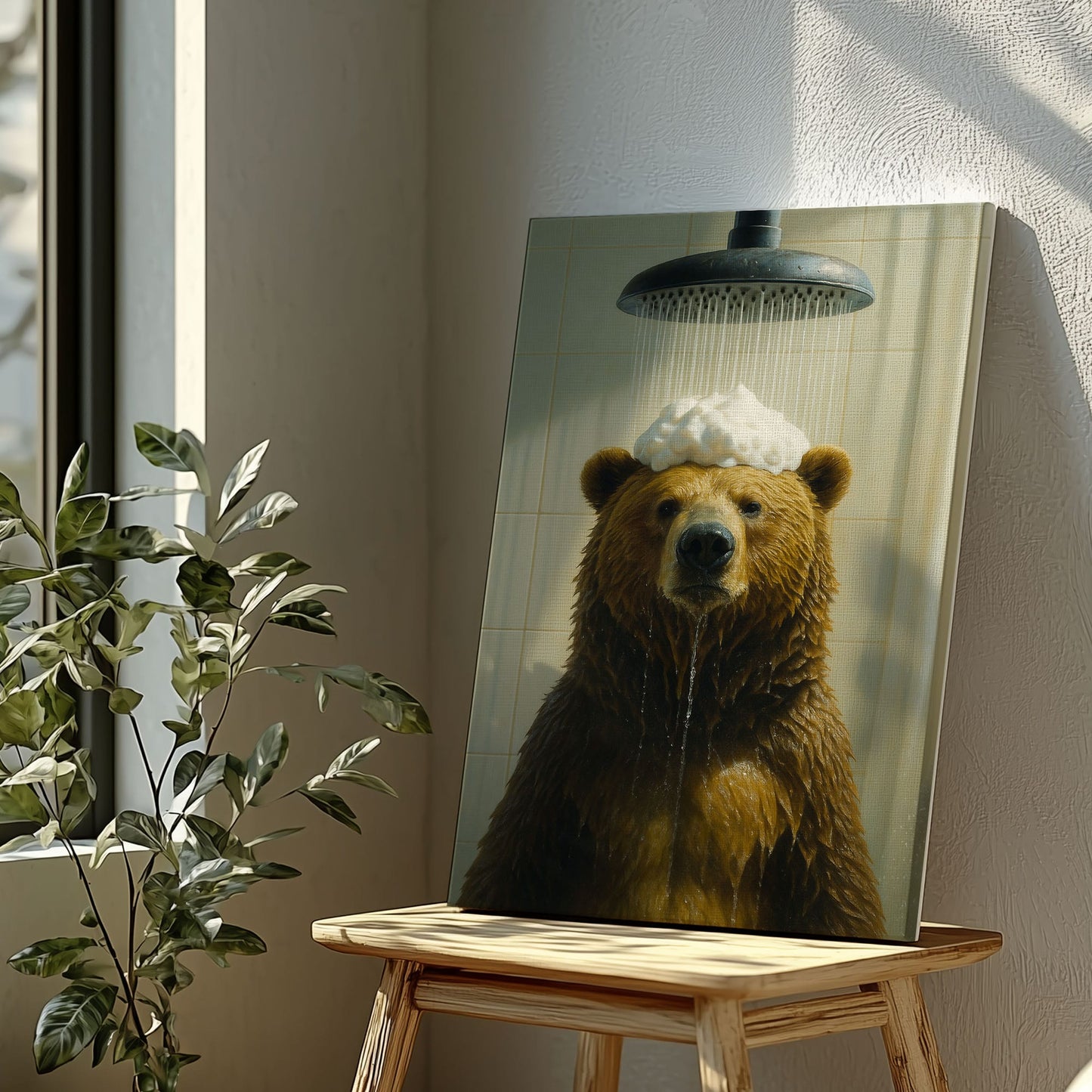 Funny Bear Shower Wall Art Cute Bear Bathroom Decor