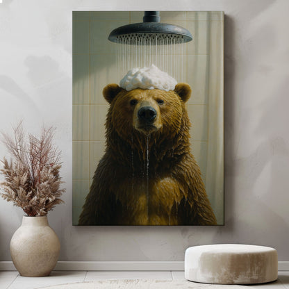 Funny Bear Shower Wall Art Cute Bear Bathroom Decor