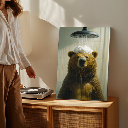 Funny Bear Shower Wall Art Cute Bear Bathroom Decor