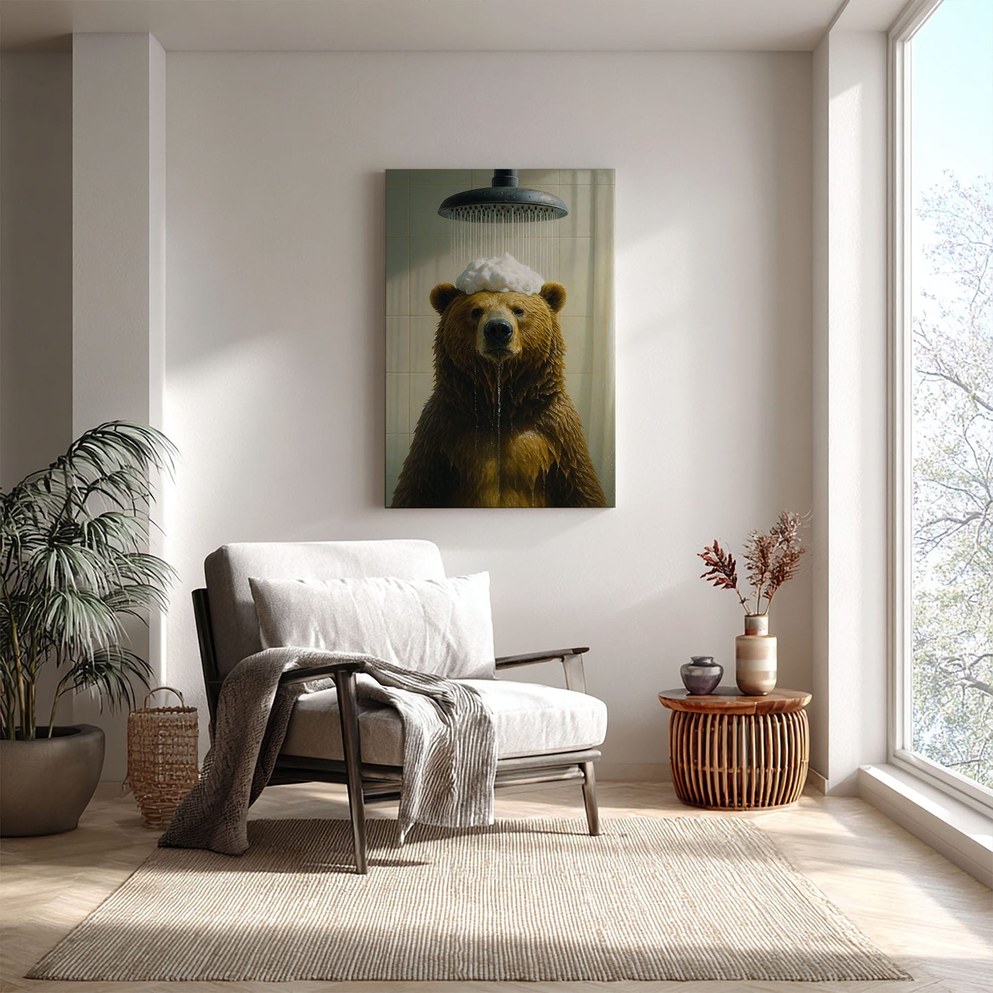 Funny Bear Shower Wall Art Cute Bear Bathroom Decor