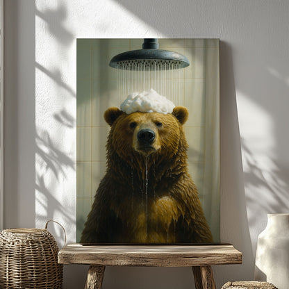 Funny Bear Shower Wall Art Cute Bear Bathroom Decor