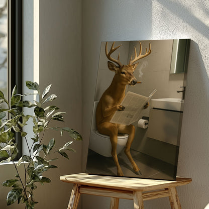 Deer on the Throne – Hilarious Cabin Bathroom Canvas Art