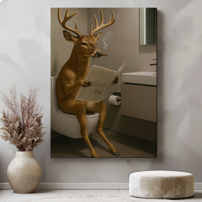 Deer on the Throne – Hilarious Cabin Bathroom Canvas Art