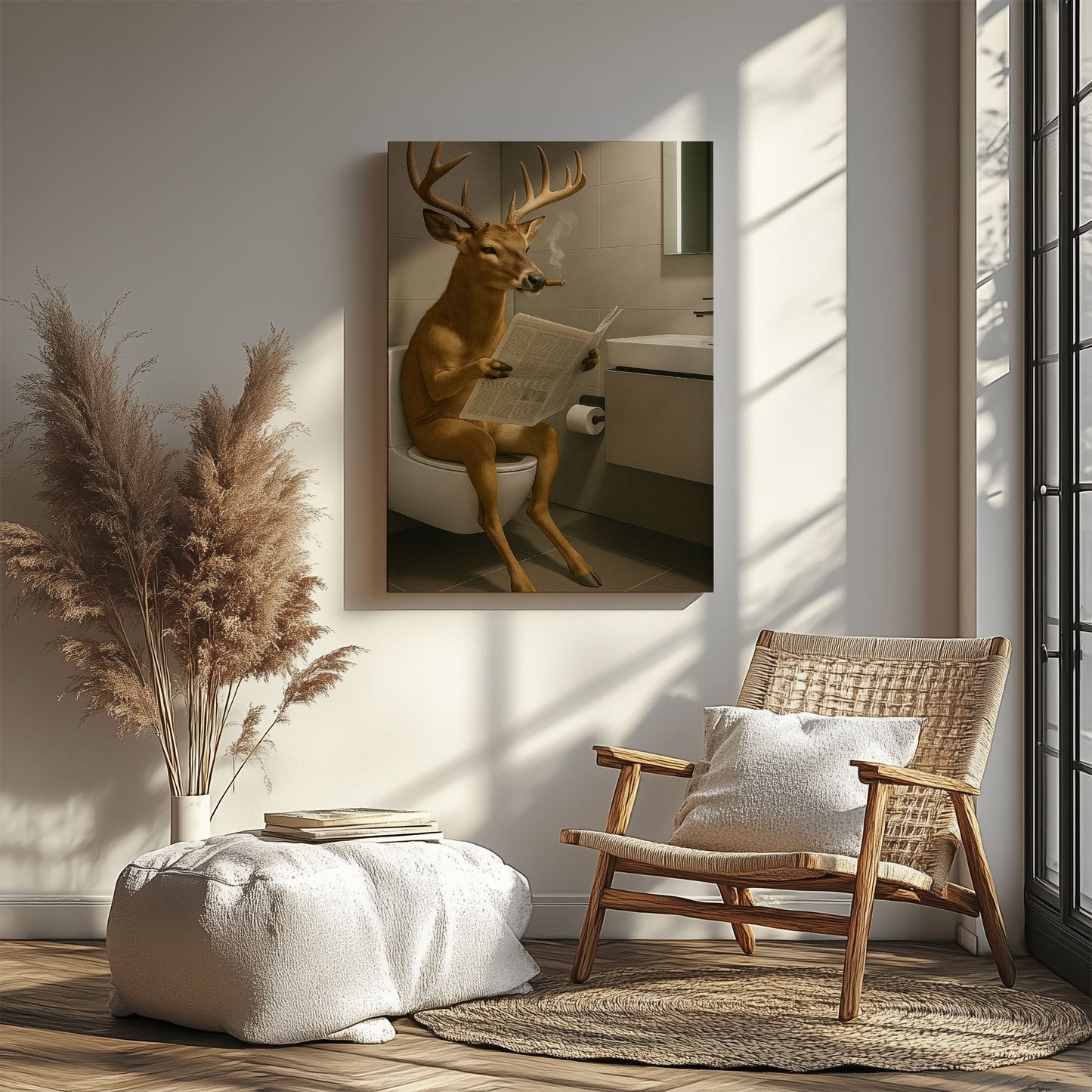 Deer on the Throne – Hilarious Cabin Bathroom Canvas Art