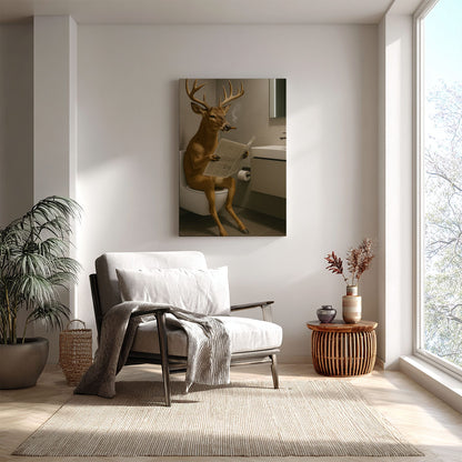 Deer on the Throne – Hilarious Cabin Bathroom Canvas Art