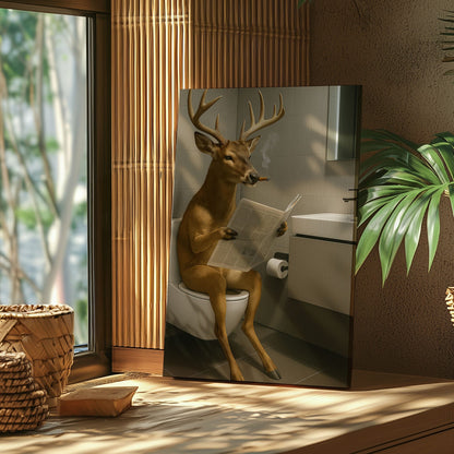 Deer on the Throne – Hilarious Cabin Bathroom Canvas Art