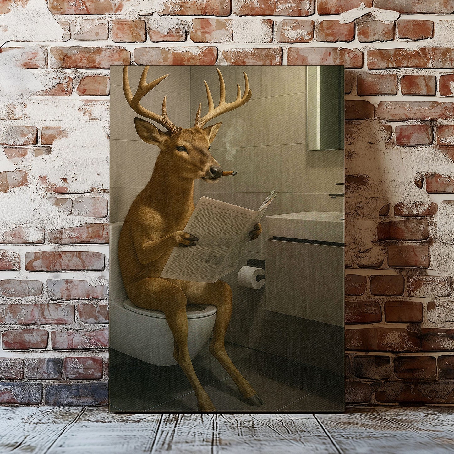 Deer on the Throne – Hilarious Cabin Bathroom Canvas Art