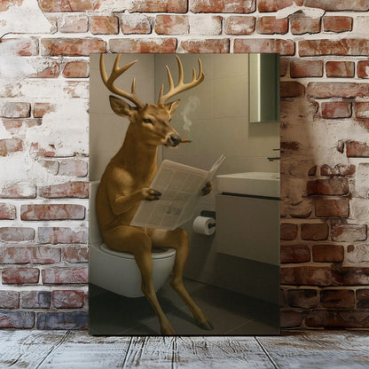 Deer on the Throne – Hilarious Cabin Bathroom Canvas Art