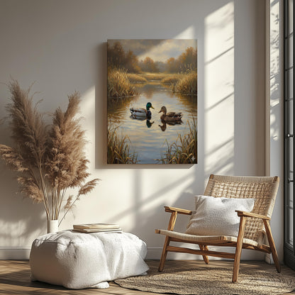 Duck Hunting Wall Art Canvas  Mallard Couple on Lake Print for Rustic Cabin Decor & Nature Lovers Gift