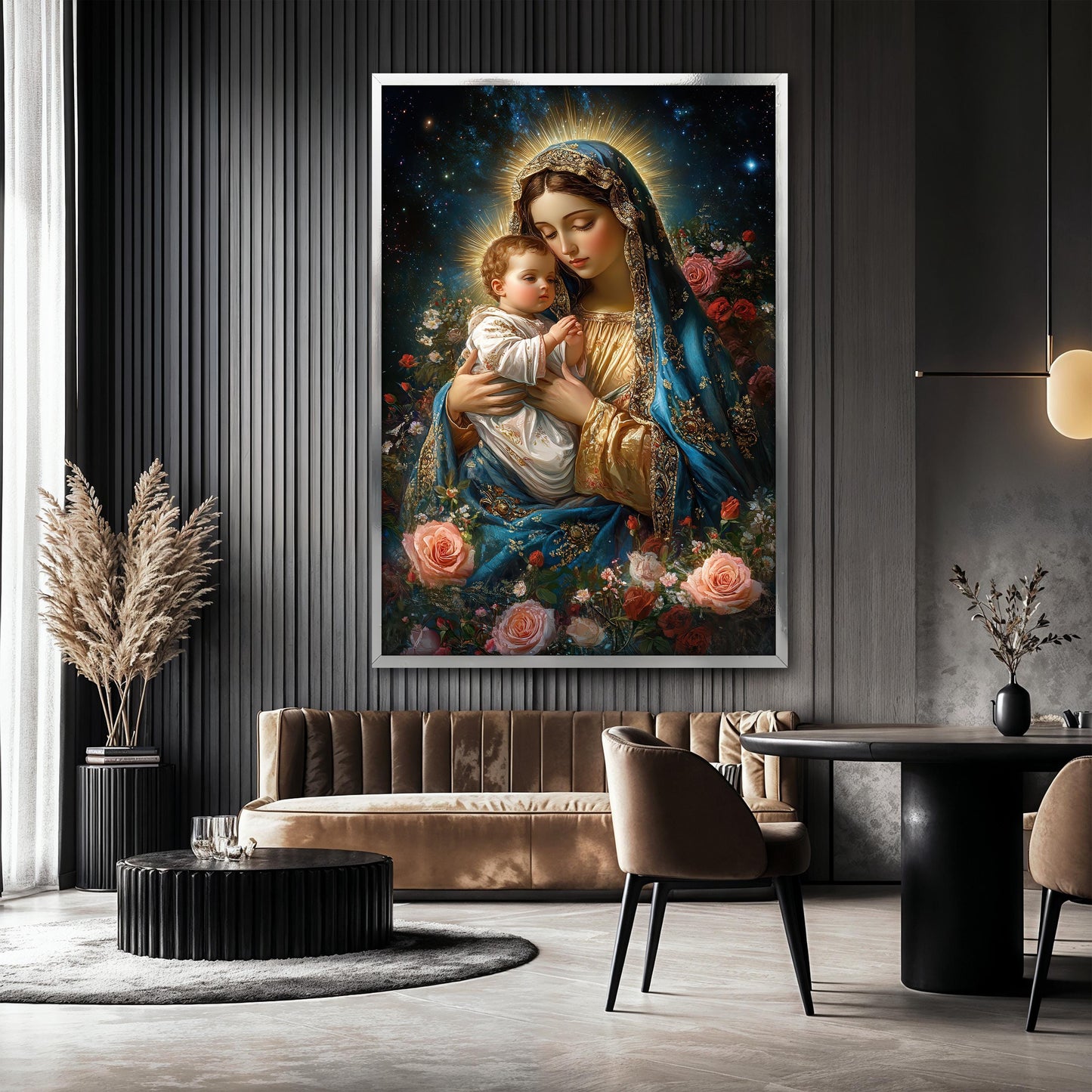 Virgin Mary and Baby Jesus Canvas Painting, Christian Wall Art