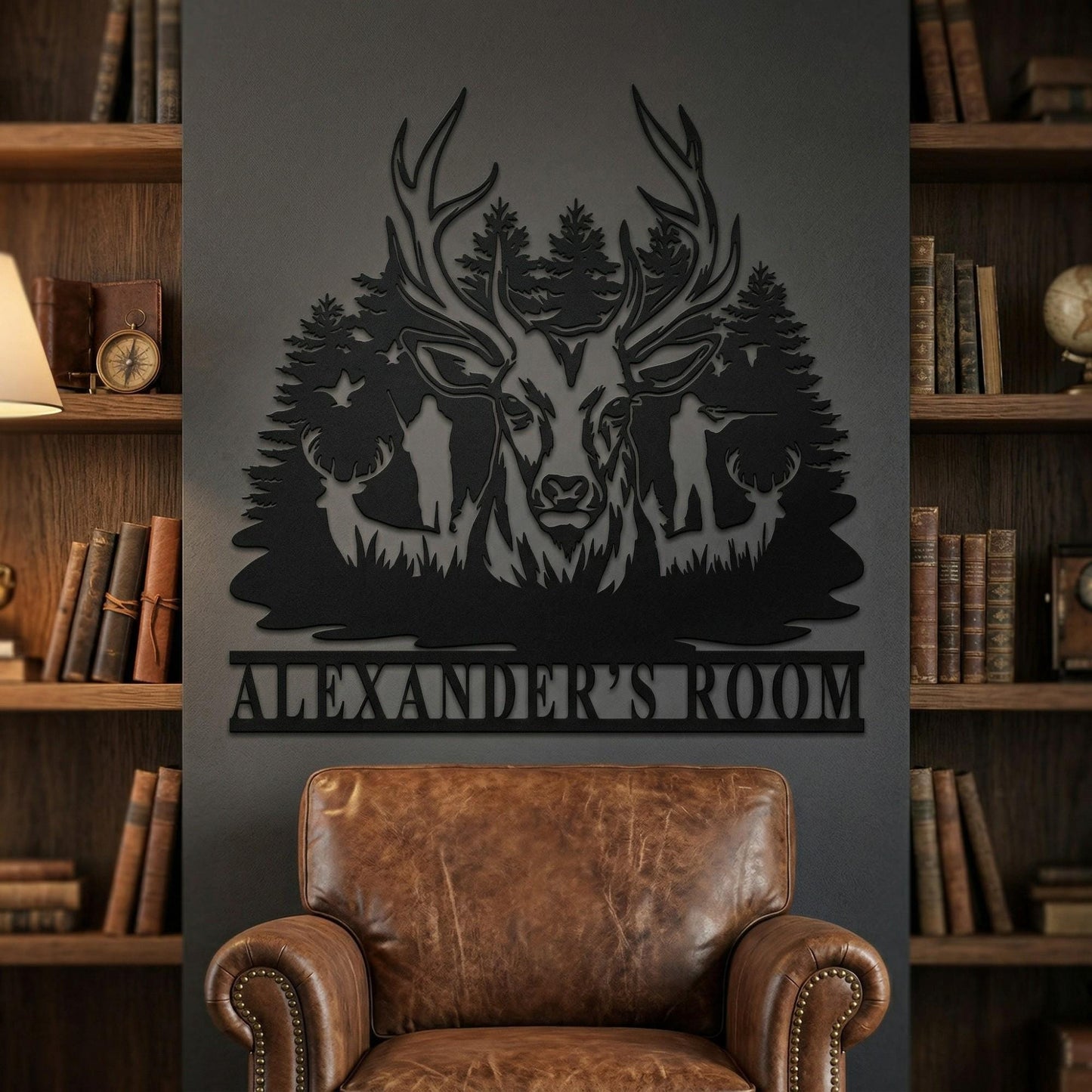 Personalized Deer Head Wall Decor, Majestic Buck Deer Wall Mount Metal Sign