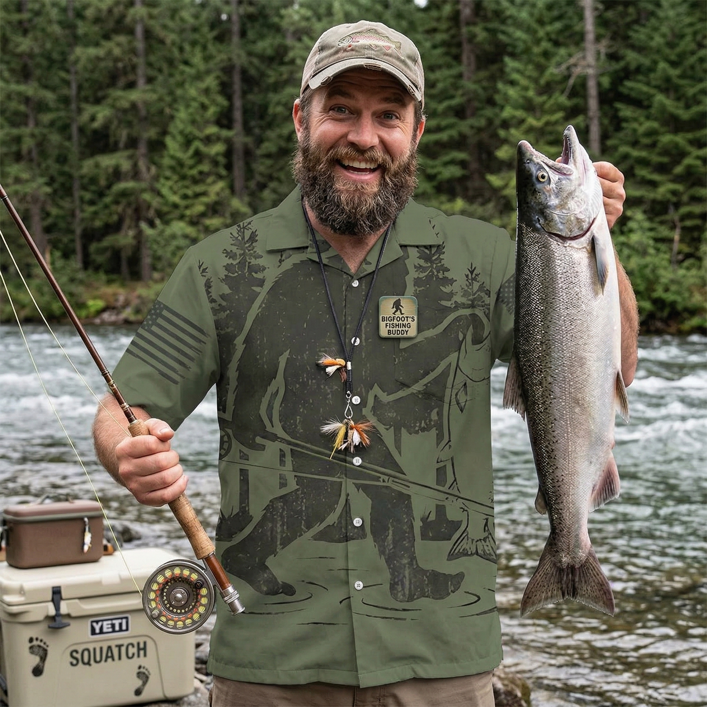 Bigfoot Fishing Funny Fisher Man Hawaiian Shirt
