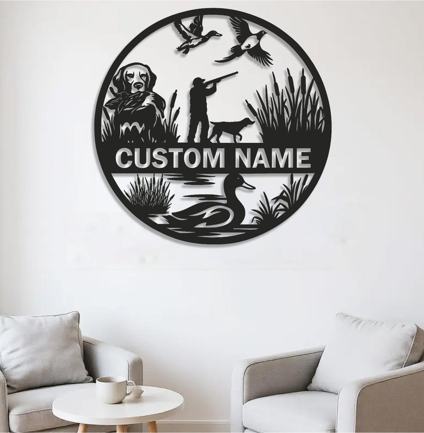 Personalized Metal Sign WITH LED/WITHOUT LED – Duck Hunting Scene with Dog and Hunter