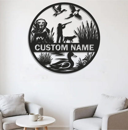 Personalized Metal Sign WITH LED/WITHOUT LED – Duck Hunting Scene with Dog and Hunter