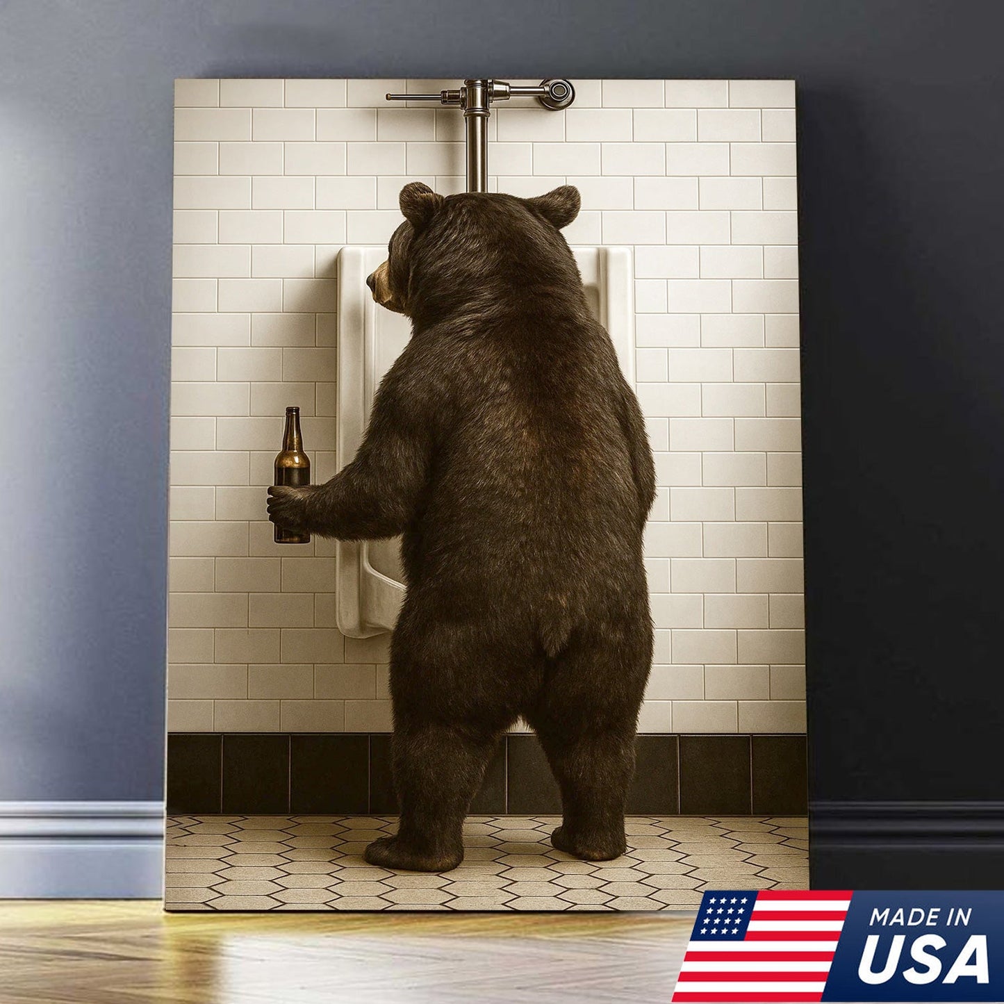 Funny Black Bear Canvas Wall Art – Hilarious Bathroom Humor Decor – Rustic Cabin Lodge Gag Gift