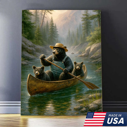 Bear Family Canoe Adventure Canvas Wall Art