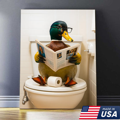 Funny Duck Bathroom Canvas Wall Art – Unique Gift for Hunters, Wildlife Lovers & Cabin Decor