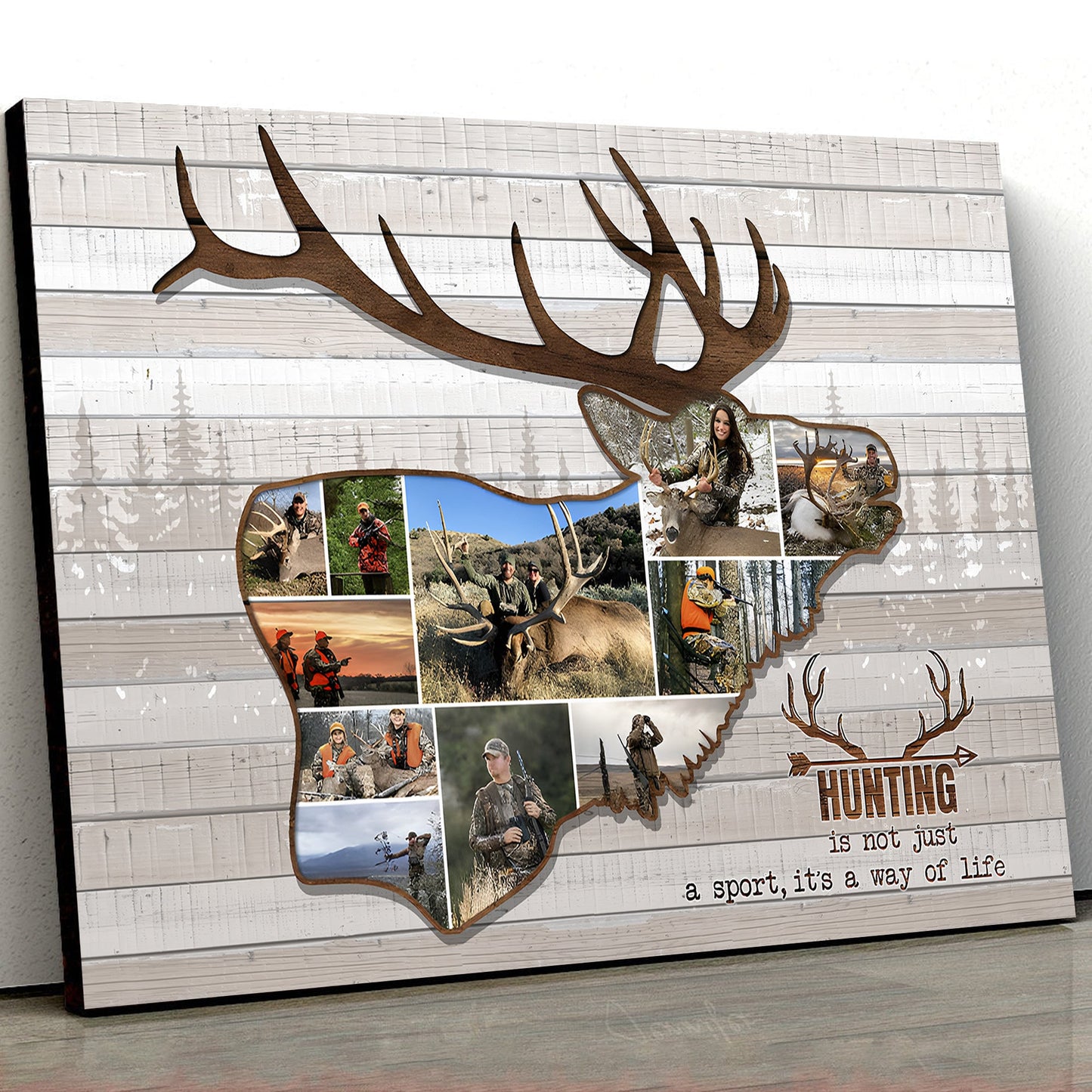 Personalized Hunting Photo Collage Wall Art Canvas - Deer Buck Silhouette Gift for Hunters