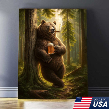 Rustic Bear in Forest Canvas Wall Art, Woodland Animal Decor, Nature Landscape Home Decoration