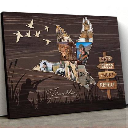 Custom Duck Hunting Photo Collage Canvas – Eat Sleep Hunt Repeat Wall Art