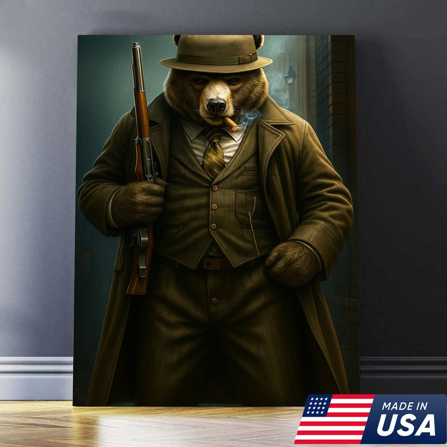 Vintage Gentleman Bear Hunter Canvas – Rustic Lodge Wall Art for Hunters & Outdoorsmen