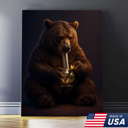 Rustic Bear Smoking Canvas Wall Art – Funny Cabin Decor for Hunters & Outdoor Lovers
