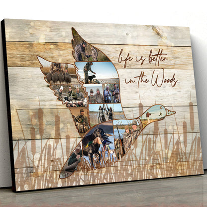 Custom Photo Duck Hunting Collage Canvas, Rustic Wood Look, Personalized Waterfowl Hunter Gift Wall Art