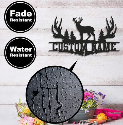 Personalized Deer Antler Metal Sign WITH LED/WITHOUT LED Light Custom Name Forest Wall Art