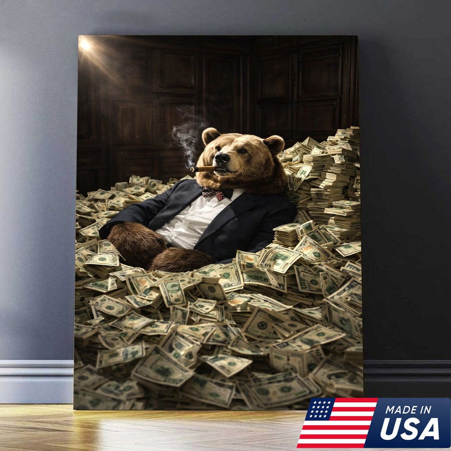 Luxury Bear Wall Art Canvas Print, Powerful Wealth Animal Portrait Illustration