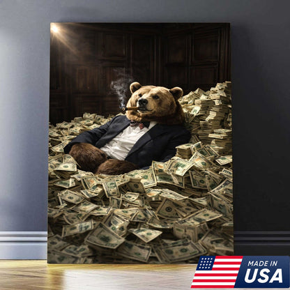 Luxury Bear Wall Art Canvas Print, Powerful Wealth Animal Portrait Illustration