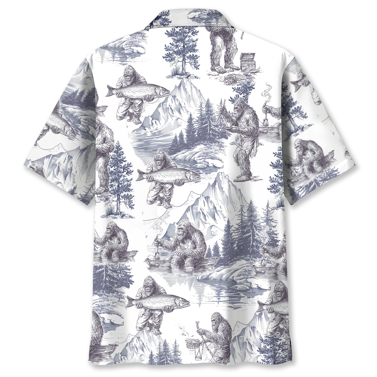 Vintage Bigfoot Goes Fishing Hawaiian Shirt