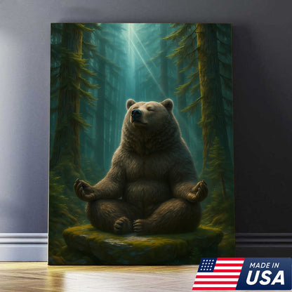 Zen Bear Wall Art – Meditating Bear Canvas for Cabin, Nature Lovers & Rustic Home Decor
