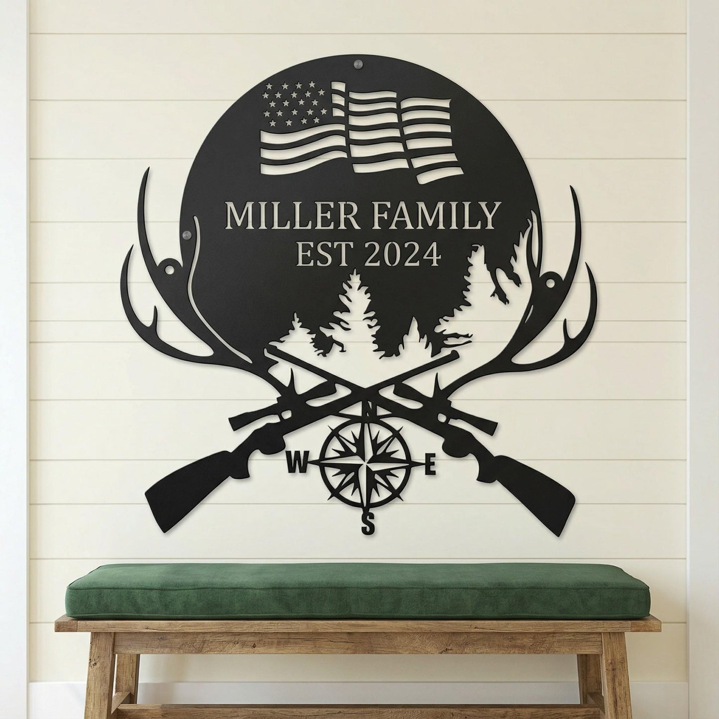 Custom Deer Antler metal sign , Personalized Hunting Wall Decor for Cabin