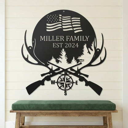 Custom Deer Antler metal sign , Personalized Hunting Wall Decor for Cabin