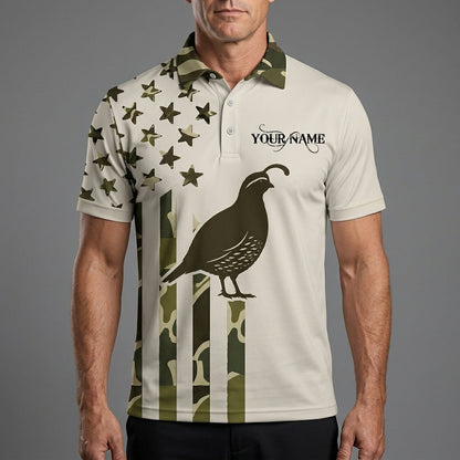 Custom Name Quail Hunting Camouflage Style Men Polo Shirt