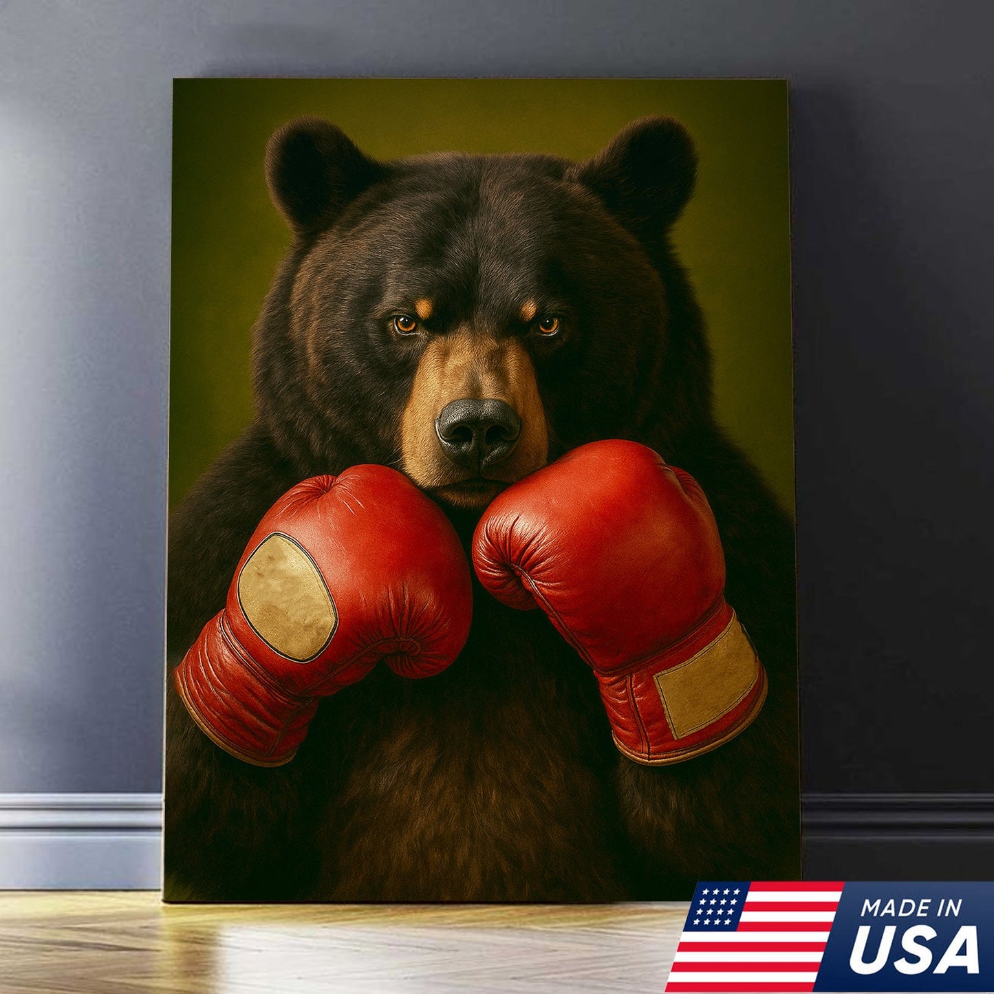 Funny Bear Boxing Canvas – Sports Animal Wall Art for Gym, Boxing Lovers, Rustic Man Cave Décor