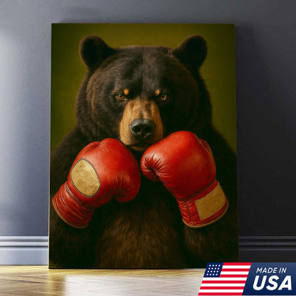 Funny Bear Boxing Canvas – Sports Animal Wall Art for Gym, Boxing Lovers, Rustic Man Cave Décor