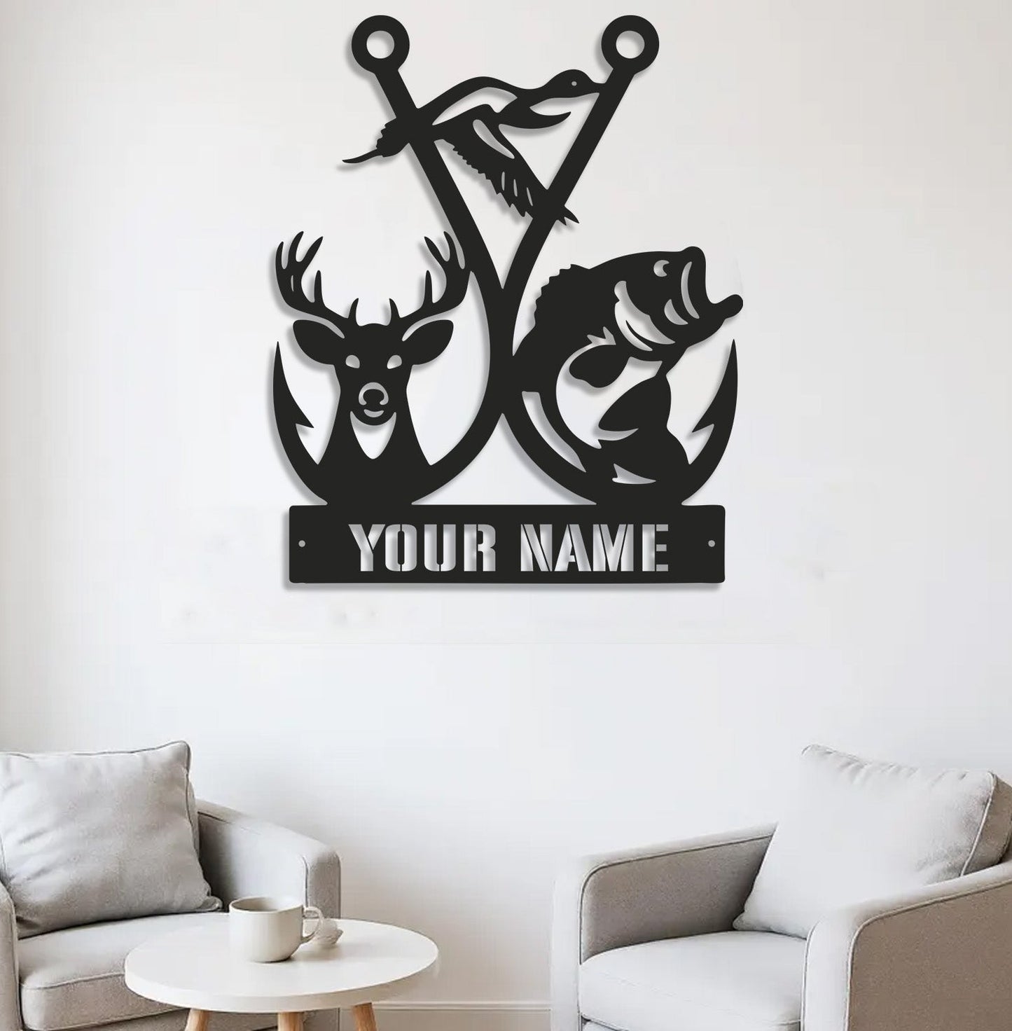 Personalized Hunting Fishing Metal Sign WITH LED/WITHOUT LED, Deer Duck Bass Wall Decor