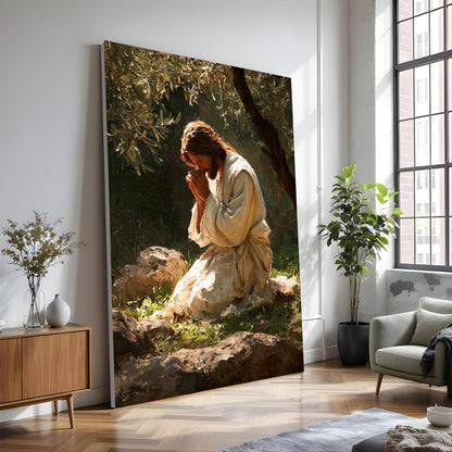 Jesus Praying in Gethsemane Canvas – Christian Wall Art of Faith