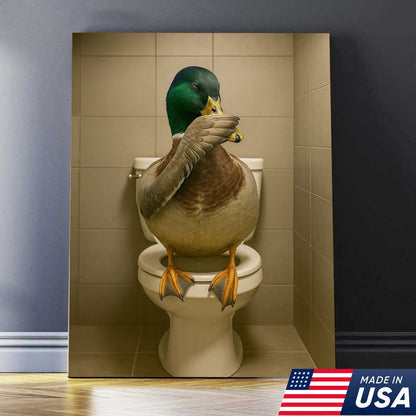 Funny Duck Bathroom Wall Art – Hilarious Rustic Toilet Canvas for Cabin, Lodge & Man Cave Decor