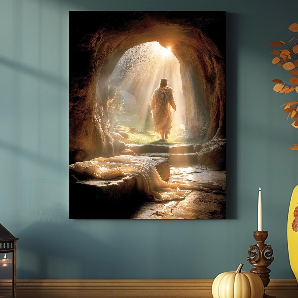 Risen Jesus Canvas Print, Empty Tomb, Christian Easter Artwork
