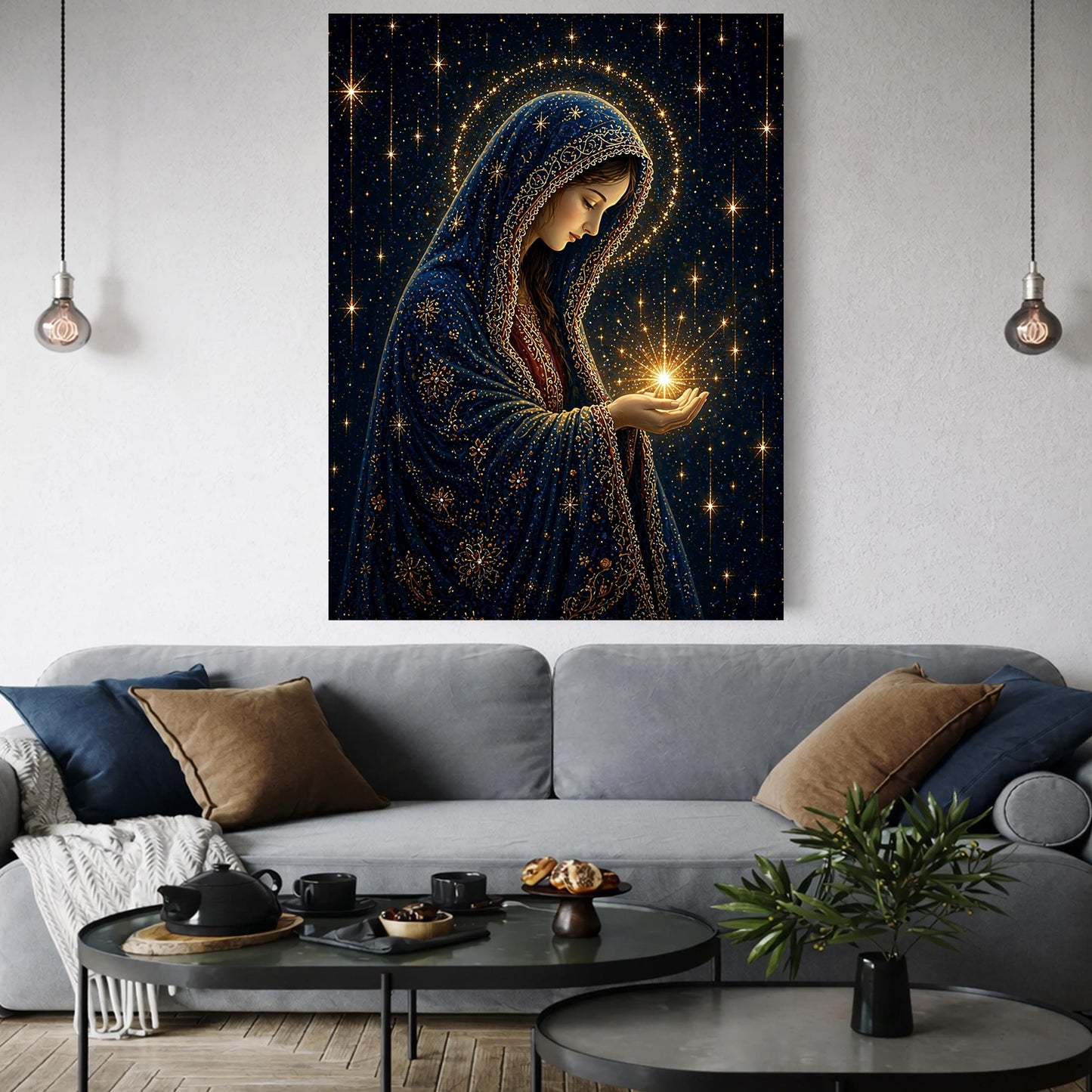 Virgin Mary Starry Night Canvas Wall Art