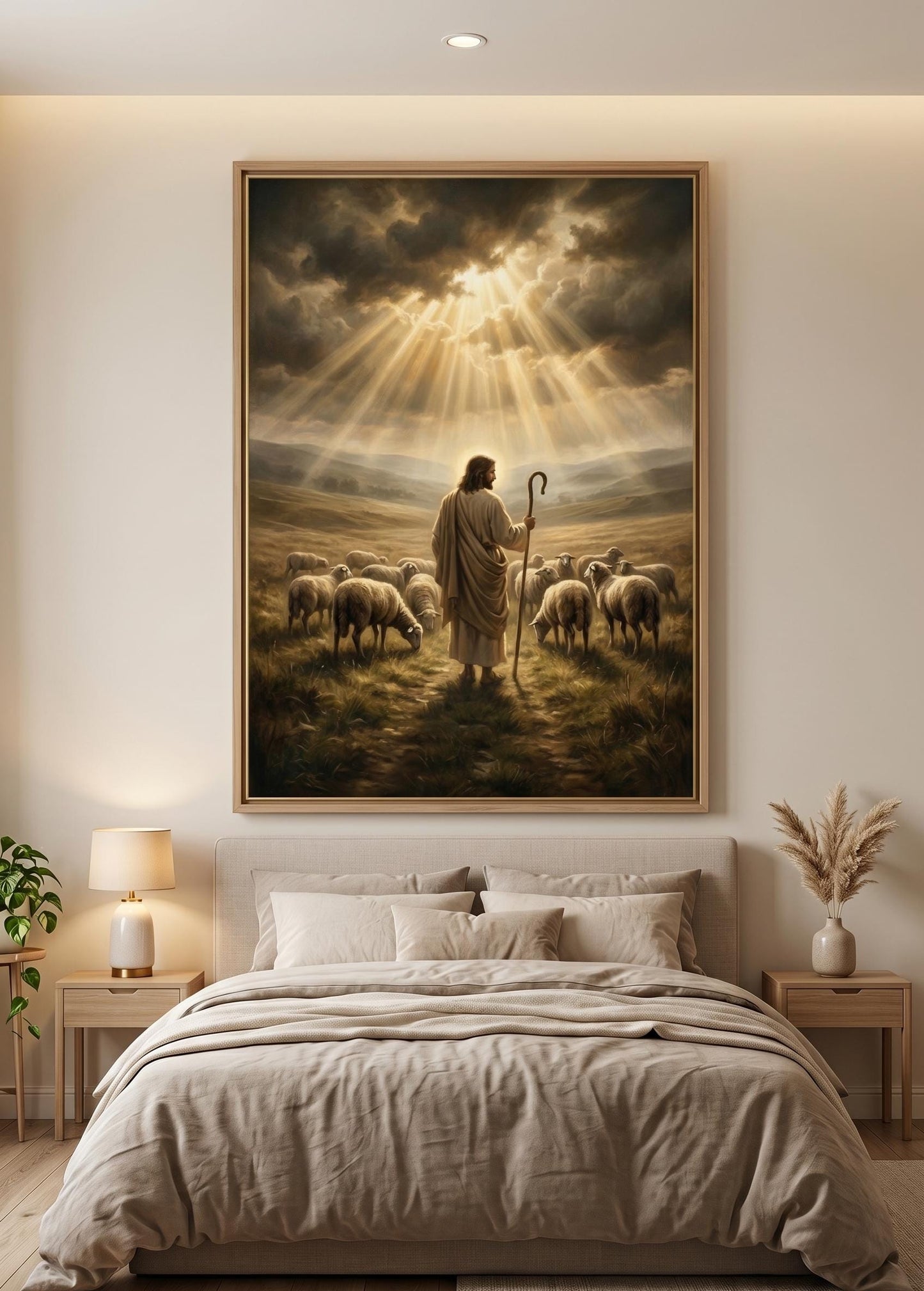 Jesus Good Shepherd Canvas Art, Christian Religious Oil Painting Print