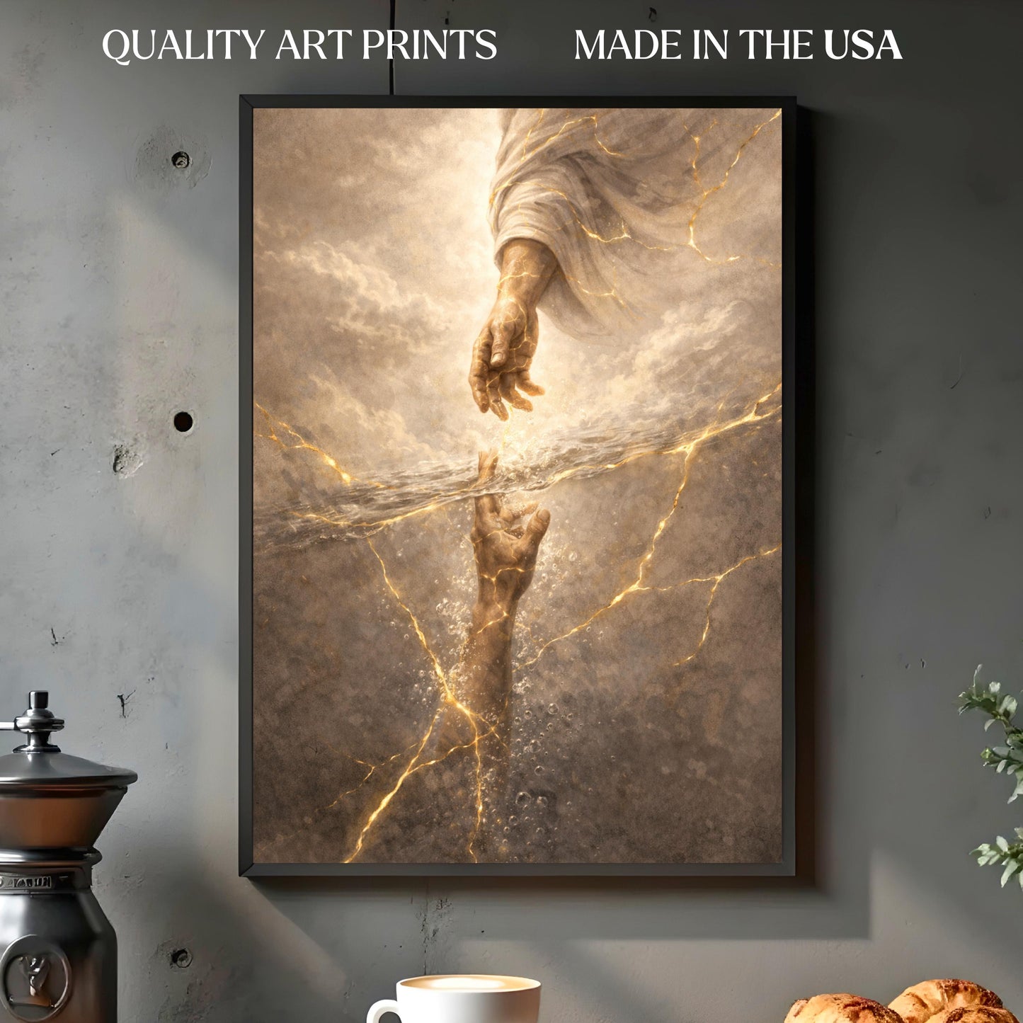Hand of God Kintsugi Wall Art, Jesus Reaching Down Canvas