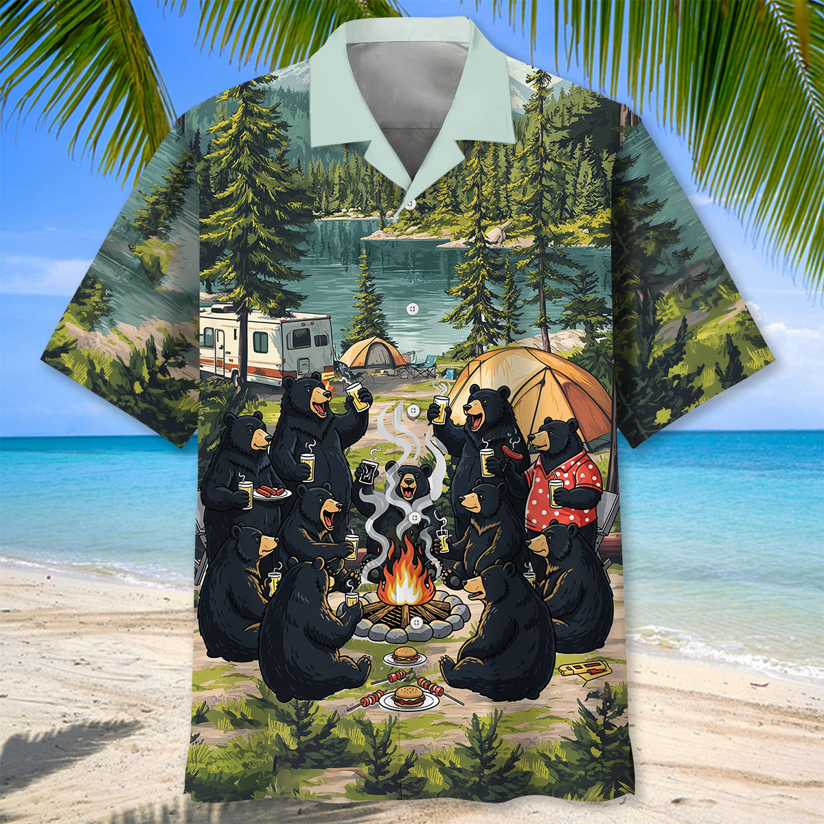 Friends Fires Fun Camping Crew Black Bear Hawaiian Shirt