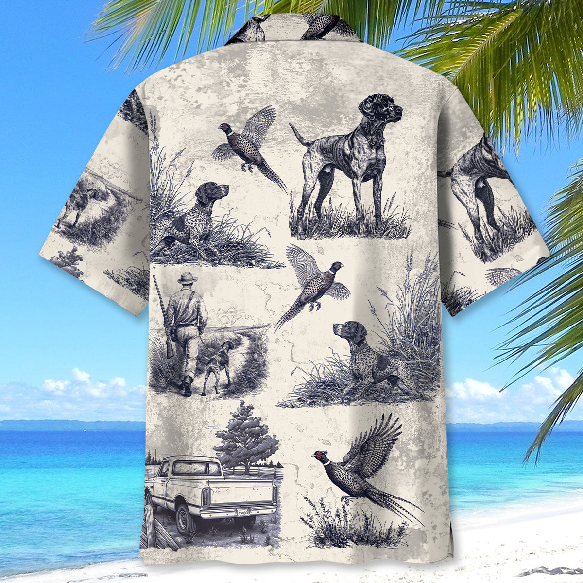 Retro Pheasant Hunting GSP Dog Button Down Hawaiian Shirt